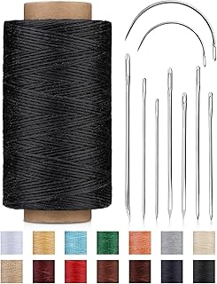 DIUDUS 218 Yards Waxed Thread Waxed Leather Thread with Heavy Duty Sewing Needles
