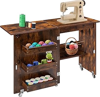 VIVOHOME Folding Sewing Table for Sewing Machine, Sewing Desk with Storage