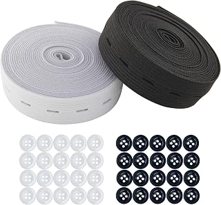 3/4 Inch Width Black & White Sewing Elastic Band With Buttonholes,Flat Waistband Tightener Band Spool for Pants,Kids Adjustable Waist,DIY Crafts (Total 10 Yards,5 yards per color)