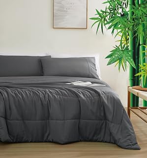Zaizaihome Bamboo Viscose Comforter Set Queen Size 3 Pieces - Dark Grey