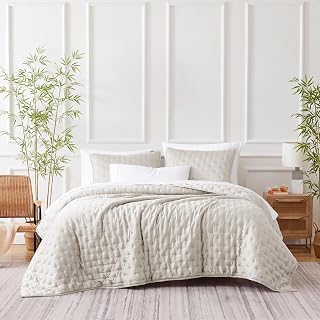 Oversized Queen Quilt Bedding Set w/ 2 Matching Quilted Pillow Shams, Bone