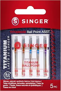 SINGER Titanium Ball Point Needles, 80/11-100/16, 5Ct, for Knit Fabric