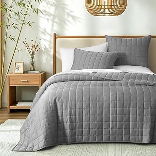 Viscose from Bamboo Cooling Quilt Set Box, Queen Silver Grey