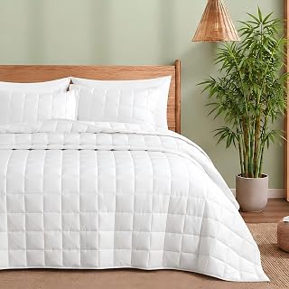 Bamboo Viscose Quilt Set Queen, Silky Mid-Weight, White