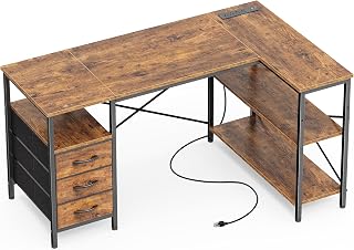 Huuger L Shaped Office Desk with Power Outlets