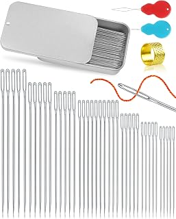 FIVEIZERO 80/40 PCS Premium Stainless Steel Sewing Needles, 7 Sizes Large Eye Sewing Sharp Needles, Leather Needle Embroidery Thread Needle with Threaders for Handsewing Art Crafts
