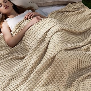 Bedsure Cooling Waffle Blanket for Hot Sleepers, Warm Taupe, Queen