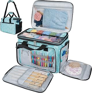 PAVILIA Large Knitting Yarn Storage Bag – Spacious Teal Tote